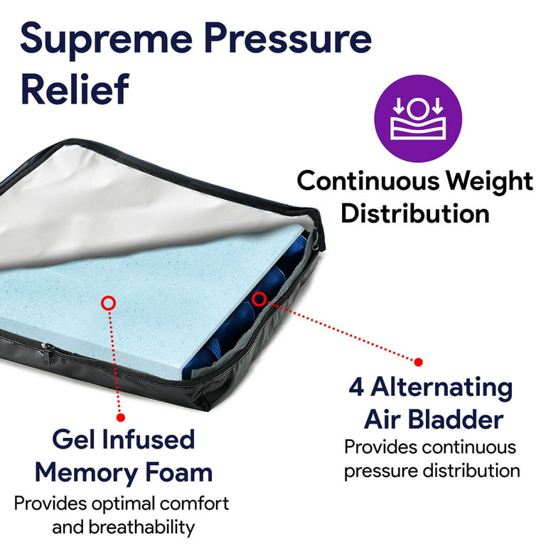 Secure Wheelchair Gel Cushion with Safety Strap - 18x16x3 Inch - Gel & Foam  Orthopedic Chair Pad - Decubitus Ulcer & Sciatica Pain Pressure Relief 