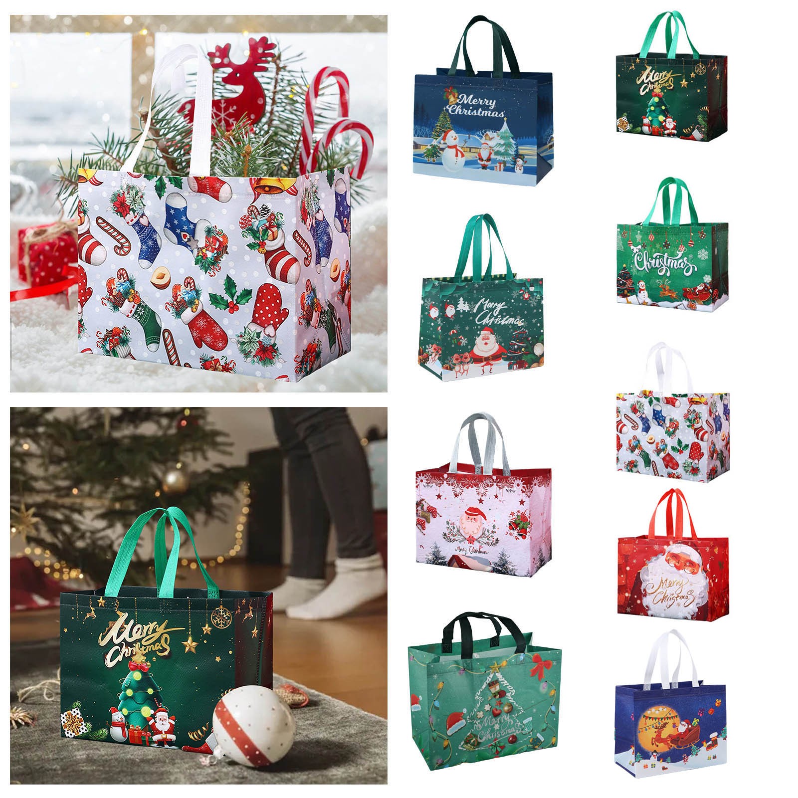 ViViSto Bags Reusable Christmas Tote Bags With Handles Christmas Bags ...