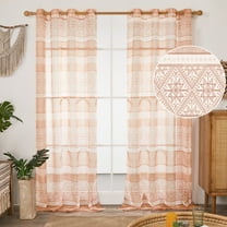 Deconovo Decorative Sheer Window Curtains for Living Room, Moroccan Style Pattern, 52 x 84 Inch, Orange, 2 Panels