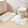 thumbnail image 2 of Spring Floral Bath Mat 3 Piece Bathroom Rug Set, Butterfly Summer Botanical Watercolor Non Slip Bath Rug Contour Mat and Toilet Lid Cover, Absorbent Shower Mats Soft Bath Rugs and Mats Sets, 2 of 8