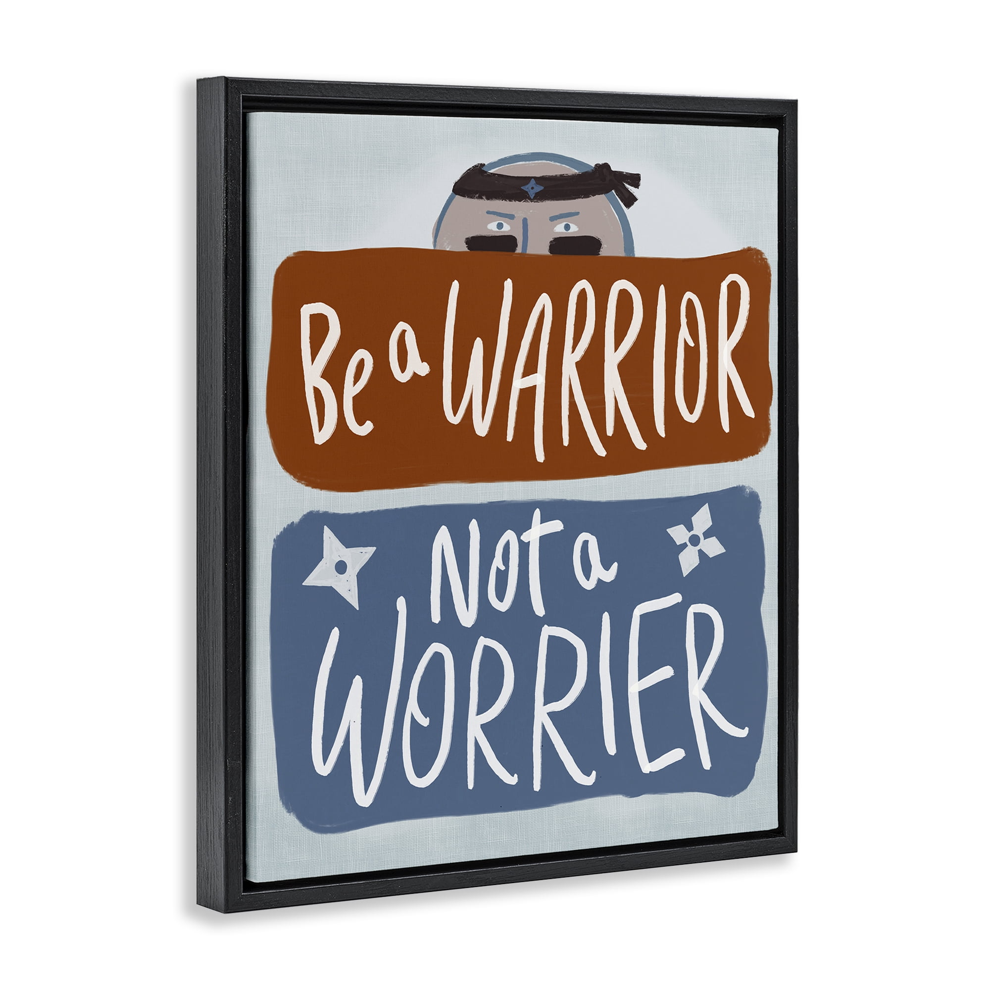 Stupell Industries Warrior Not Worrier Black Framed Floater Canvas Wall Art, design by Connie Summers
