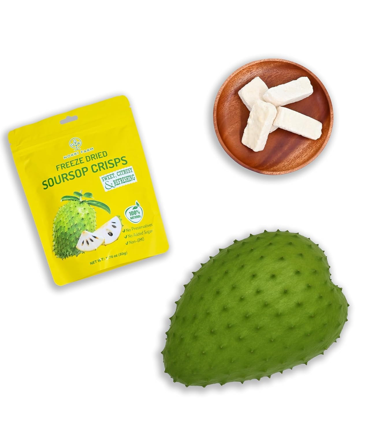 NOKKI FARM Freeze Dried Soursop chunk Crisps (Guanabana Fruit), Healthy & Exotic Tropical Superfood Snack, Kid-Approved, No Added Sugar or Preservatives, Shelf-Stable, 0.53oz, 6 Pack