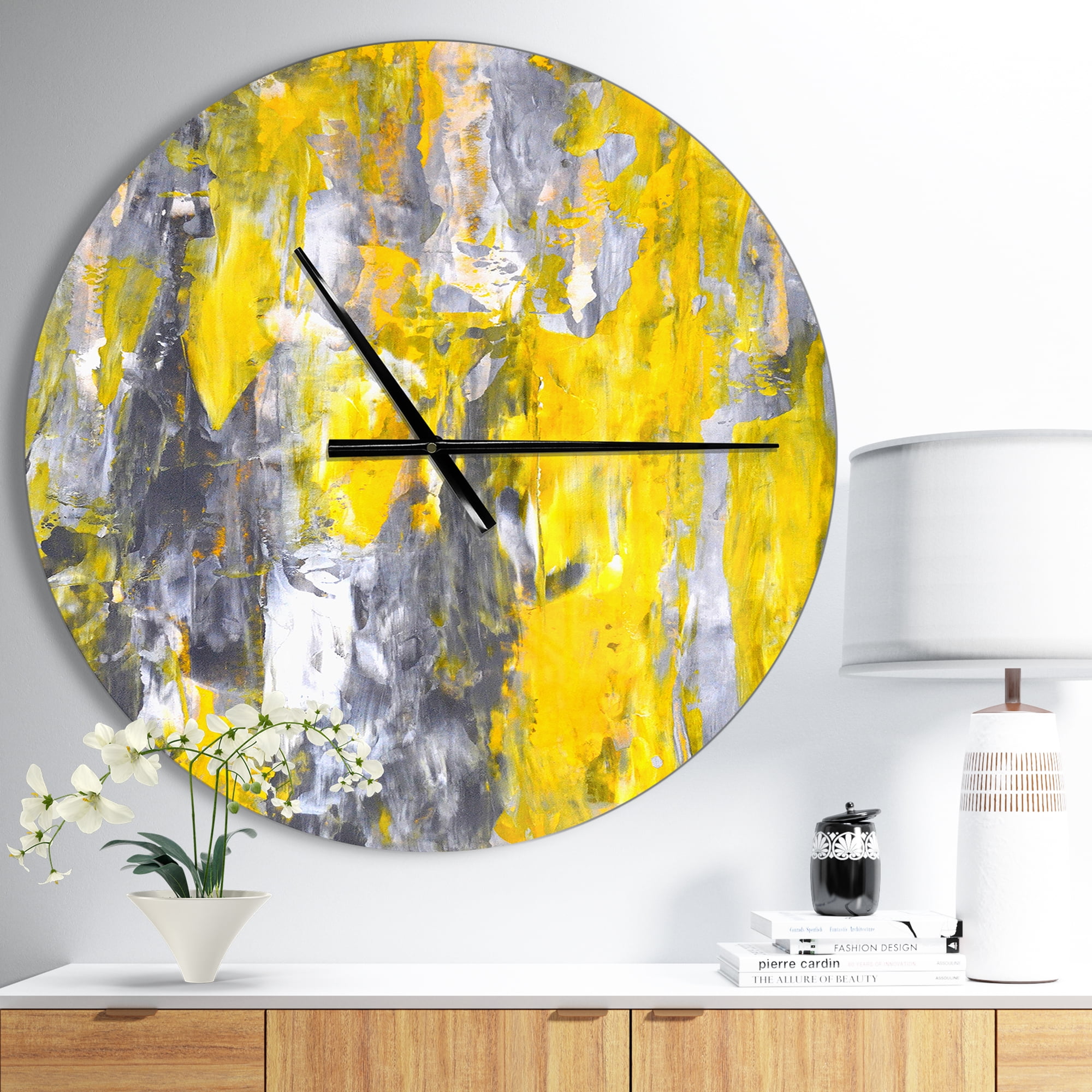 Designart 'Grey and Yellow Abstract Pattern ' Modern Wall Clock