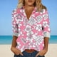 thumbnail image 2 of Camisas de Cuello de la Tripulación de Manga Corta para las Mujeres Estilo Hawaiano No Estructurado Impreso Cuello Acampanado Blusa de Manga Larga Camisas de Cuello de la Tripulación de Manga Larga p, 2 of 6