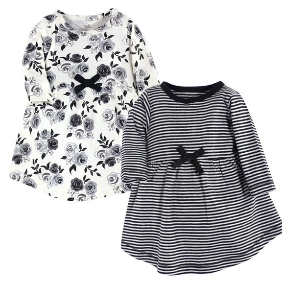 Luvable Friends Touched by Nature Long-Sleeve Dresses 2pk, Midnight Bloom, 0-3M