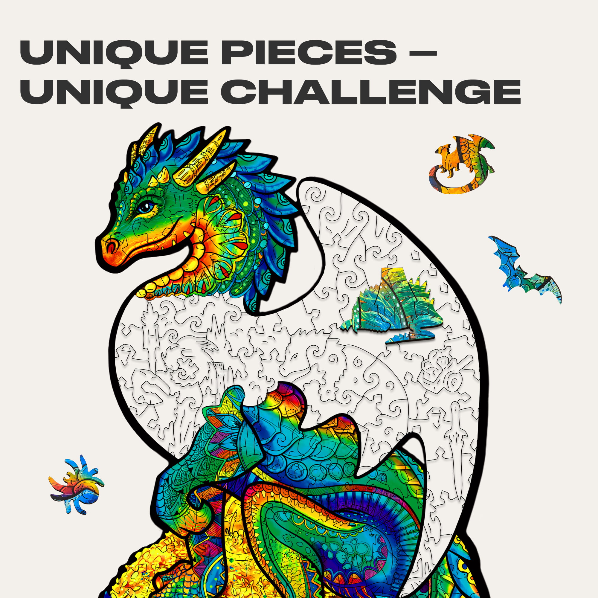 UNIDRAGON Puzzle en bois 183 pcs Guarding Dragon Moyen 21x33 cm