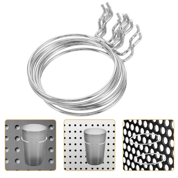 NUOLUX 6Pcs Metal Pegboard Hooks Silver Curved Iron for Tool Organization in Home