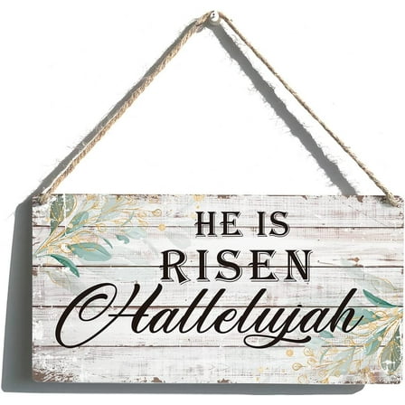 New Wood Sign 10x5 Inch Door Sign He is Risen Hallelujah Hanging Wooden Wall Sign Home Garden Yard Signs Plaque