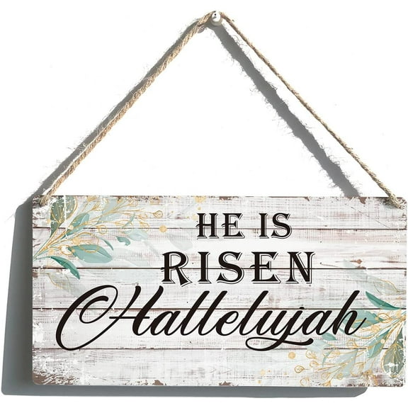 New Wood Sign 10x5 Inch Door Sign He is Risen Hallelujah Hanging Wooden Wall Sign Home Garden Yard Signs Plaque