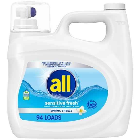 all Sensitive Fresh Liquid Laundry Detergent, Spring Breeze, 118 oz, 94 Loads
