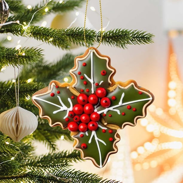 Adorno colgante de copo de nieve 2D de acrílico plano para árbol de Navidad