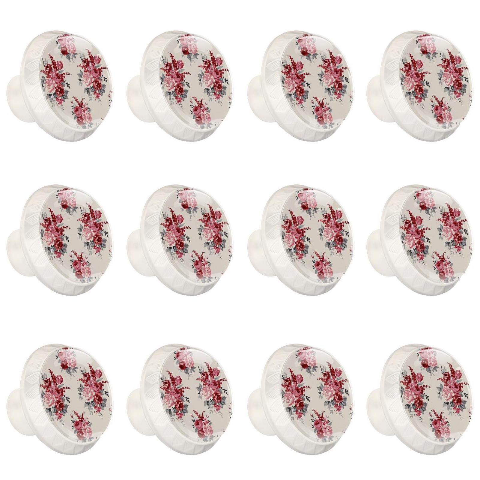 12 Pcs Chiswick Cranberry Floral Knobs for Kitchen Cupboard