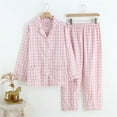 thumbnail image 3 of VISALY Women Pajama Sets Two Piece Pajama Set Plaid Fashion Sleepwear Comfort Soft Button Down Pajamas Cotton Breathable Longrwear Long Sleeve Lapel Shirt with Pocket Long Pant Fall Pink L, 3 of 4