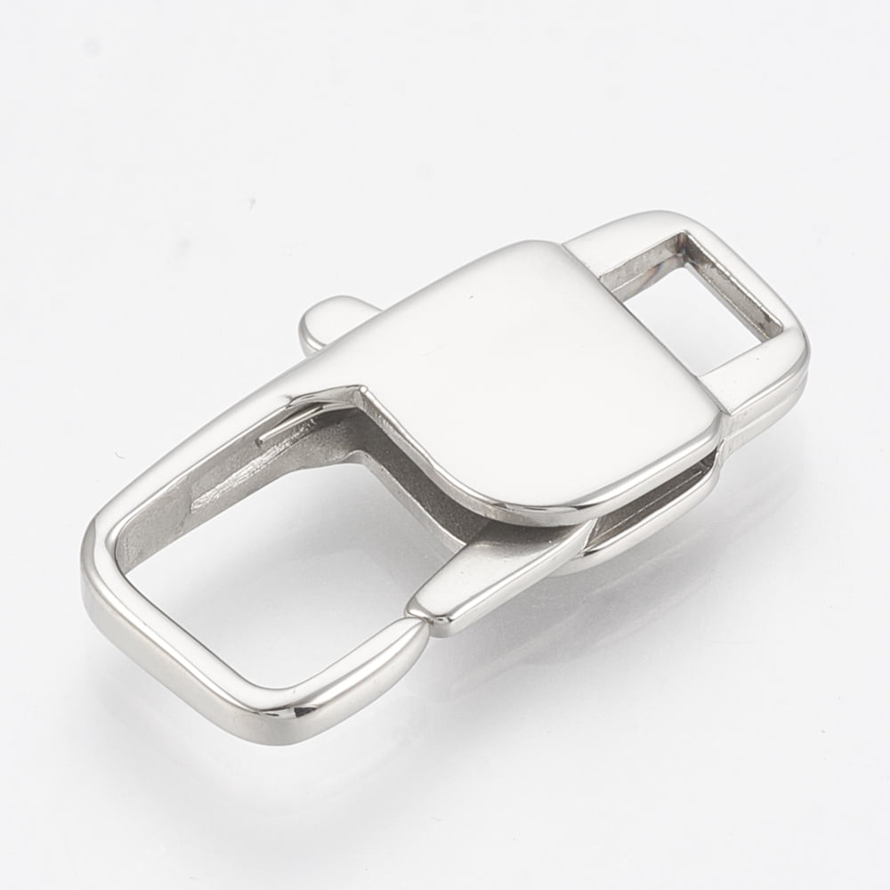 30pc Tarnish Resistant 304 Stainless Steel Lobster Claw Clasps Rectangle Stainless Steel Color 15x7x3.5mm Hole: 2.5x1.5mm