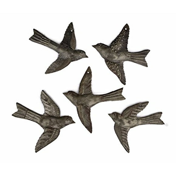 Set of 5 Birds for Decorating, Handmade Garden Wall Collection, Bird Lovers Figurines, Small Hanging Metal Accent Statues, Indoor Outdoor, Handmade in