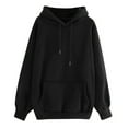 thumbnail image 2 of TIHLMK Sweatshirt Hoodies Sales Clearance Women's Casual Solid Color Hooded Pocket Long Sleeve Pullover Sweatshirt Black, 2 of 8