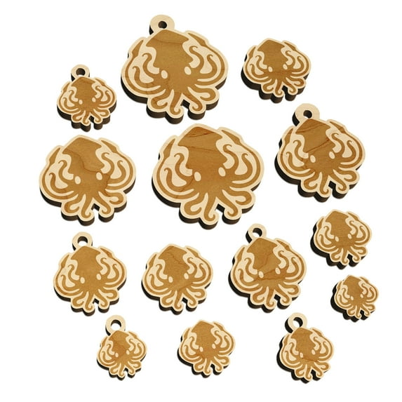 Inky Squid with Tentacles Wood Mini Charms Shapes DIY Craft Jewelry - With Hole - 18mm (17pcs)