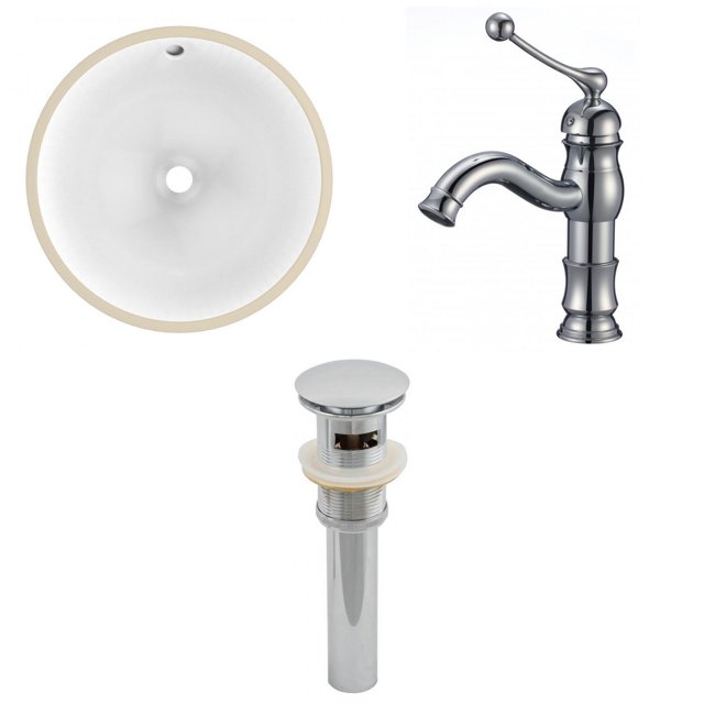 15.25-in. W CUPC Round Bathroom Undermount Sink Set In White - Chrome Hardware - Overflow Drain Incl. AI-13037
