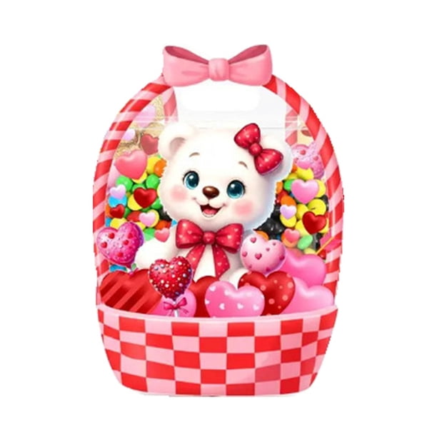 25 unidades de ositos de San Valentín con asas, bolsitas rojas resellables para envolver dulces festivos y regalos de fiesta