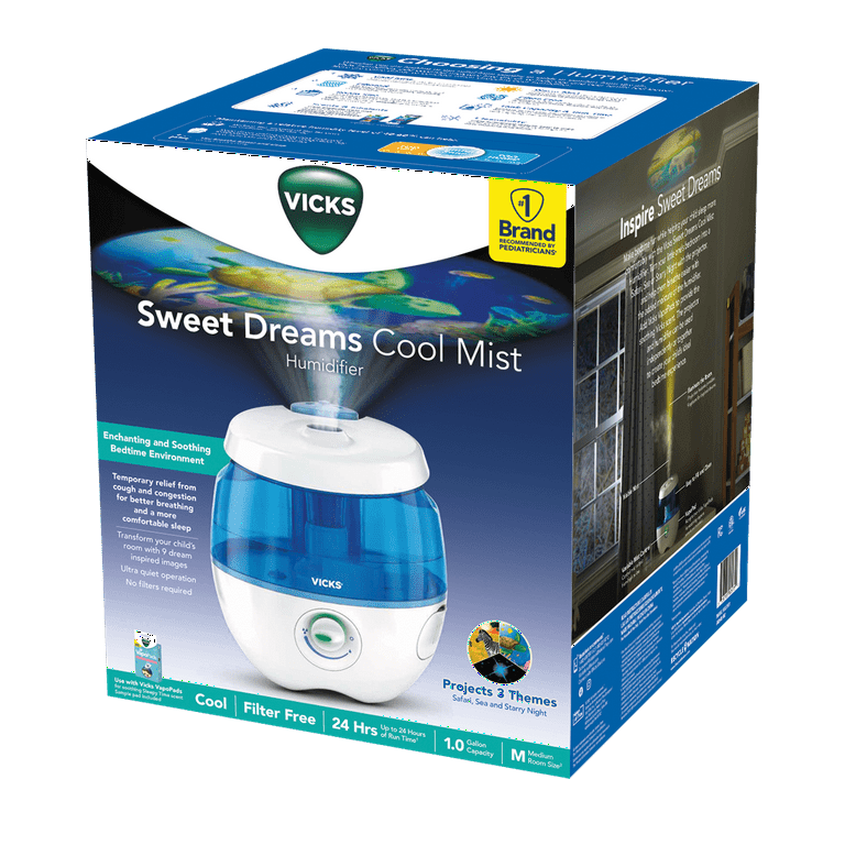Vicks Sweet Dreams Cool Mist Ultrasonic Humidifier, 200-400 sq ft, VUL575