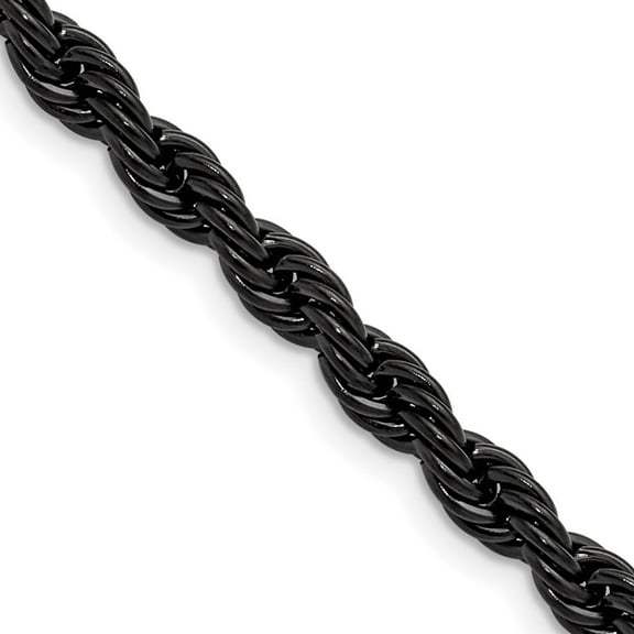 Chisel Stainless Steel Polished Black IP-plated 5mm 18 inch Rope Chain