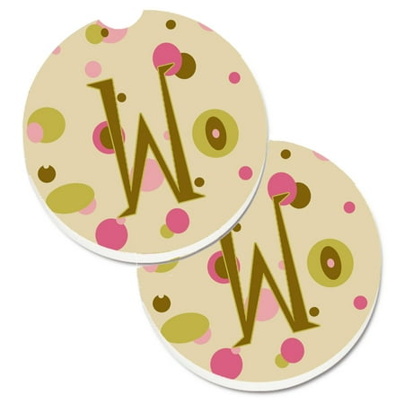 

Carolines Treasures CJ1004-WCARC Letter W Initial Monogram - Tan Dots Set of 2 Cup Holder Car Coasters Large