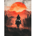 thumbnail image 1 of Qisvanset Framed Canvas Wall Art 12x16 Inch Sunset Cowboy Horse Rider Vintage Living Room Art, 1 of 5