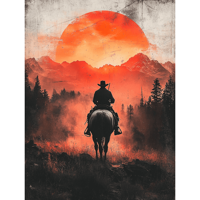 Qisvanset Framed Canvas Wall Art 12x16 Inch Sunset Cowboy Horse Rider Vintage Living Room Art