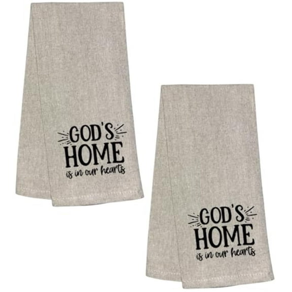 God's Home is in Our Hearts, 2 Pcs Flour Sack Kitchen Towels for Home Decor, and Housewarming 15 X 25 Inches.