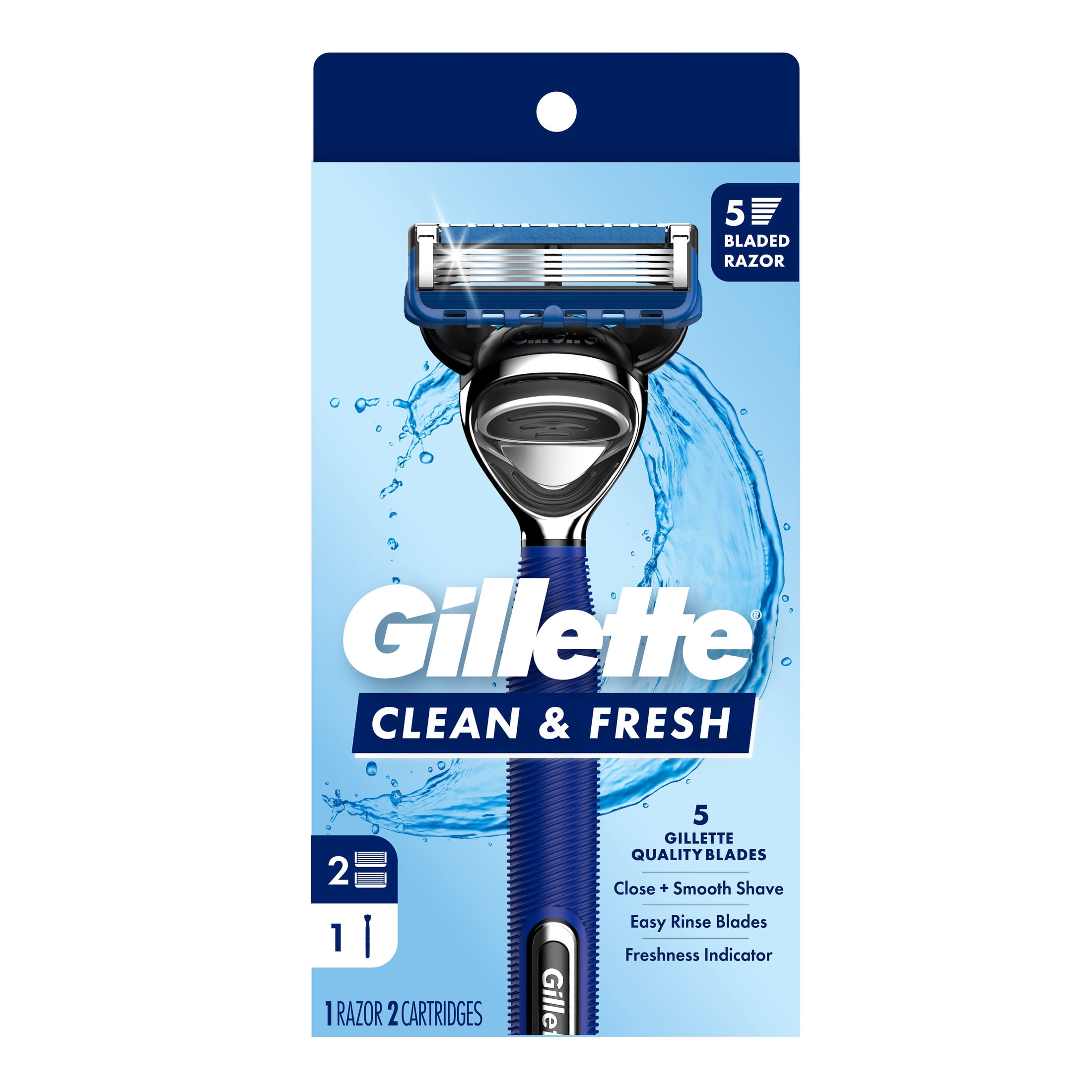 Gillette Mens Razor, Clean & Fresh, Handle + 2 Blade Refills