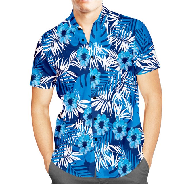 Camisas Hombres Camisas de manga corta con estampado floral azul Ropa diaria Camisas deportivas al aire libre
