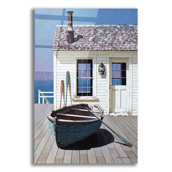 Epic Art 'Blue Boat On Deck' by Zhen-Huan Lu, Acrylic Glass Wall Art, 16"x24"