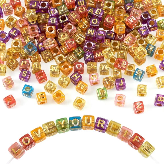EOEMY 384Pcs/50G 6mm Initial Letter Transparent Acrylic Cube Beads Loose Spacer Beads