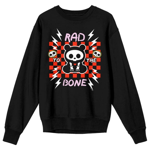 Skelanimals Rad To The Bone Adult Black Crew Neck Long Sleeve Sweatshirt-Medium