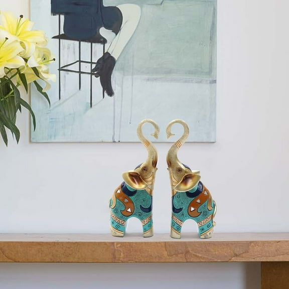 2 PCS Feng Shui Pair of Resin Elephant Statue Lucky Figurine Gift Home Decor