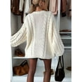 thumbnail image 6 of Cable Knit Oversized Sweaters Womens Cozy Pullover Sweater Fall Winter Clothes Cream White S, 6 of 8