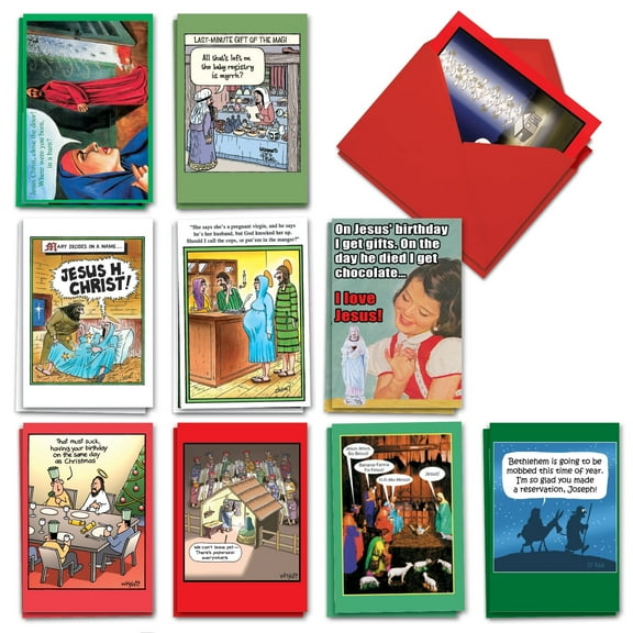 NobleWorks 20 Assorted Box Set Funny Christmas Greeting Cards w/5 x 7 Inch Envelopes (10 Designs, 2 Each) OMG XMAS AC10707XSG-B2x10