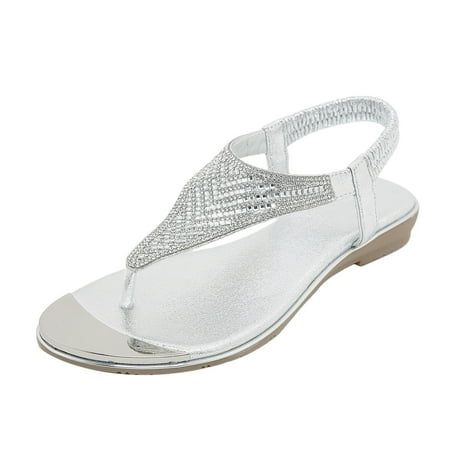 

PEASKJP Sandals for Women Casual Summer Women s Citrine Ella Flat Comfort Sandal- Supportive Adjustable Walking Sandals (Silver 7.5)
