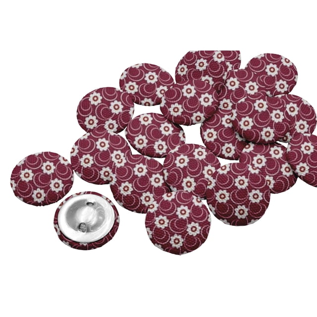 IBA Indianbeautifulart Red 2 Holes Canvas Round Buttons For Sewing 1 Inch Artistic Floral Printed Handmade Decorative Buttons Pack Of 50