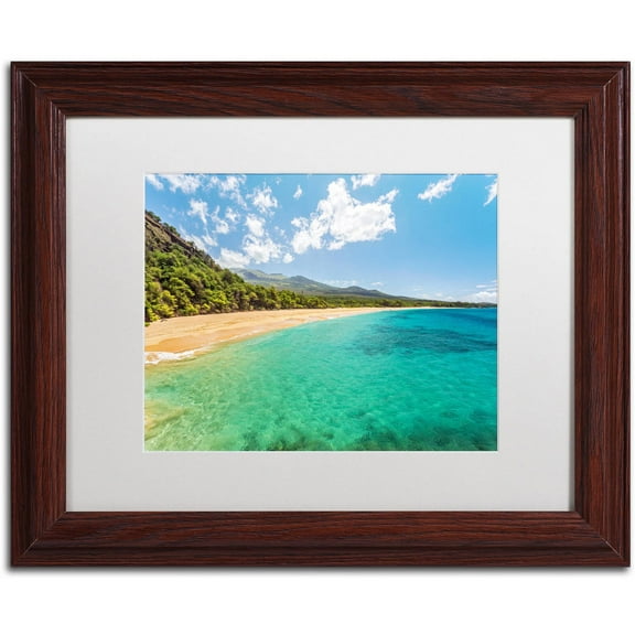 Trademark Fine Art 'Makena Beach Maui' Canvas Art by Pierre Leclerc, White Matte, Wood Frame