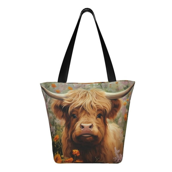 Ratiio Cute Floral Cow Print Shoulder Bag for Women, Polyester Crossbody Purse Lightweight Handbag for Daily Travel and Casual Use