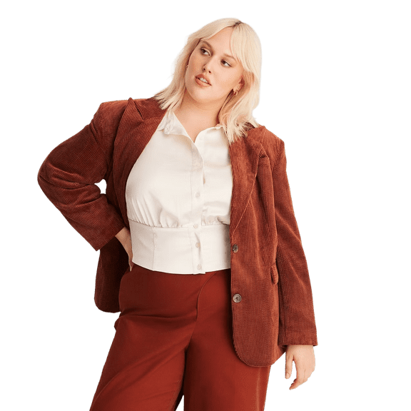 Future Collective Women's Long Sleeve Notched Collar Cord Blazer - Rust, XXL