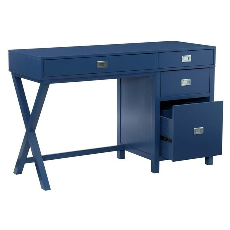 UrbanPro 4 Drawers Modern Wood Side Storage Desk in Navy Blue