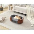 thumbnail image 6 of Scandinavian Style Elevated Dog Bed Pet Sofa with Solid Wood Legs and Bent Wood Back, Velvet Cushion, Small Size, Walnut Frame & Dark Grey Cushion, 6 of 9
