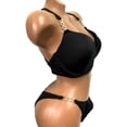 thumbnail image 2 of Victoria's Secret Swim Gold Chain Strap Push Up Padded Racerback Bikini Top & Bottom Set Black 36DD/ Large NWT, 2 of 3