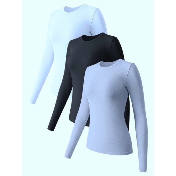 Womens 3 Piece Tops Crew Neck Stretch Fitted Underscrubs Layer Tee Shirts Casual Outfits Style-A S