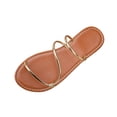 thumbnail image 2 of PiGOGI Women's Metallic Thin Strap Flat Sandals Non-Slip Comfortable Slide Summer Gold 5.5, 2 of 7