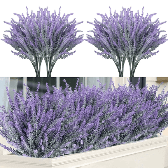 simeccom 24 Bundles Artificial Lavender Fake Flowers Faux Plastic Plants for Home Wedding Kitchen Garden Patio Window Box Indoor Outdoor Decor , Purple