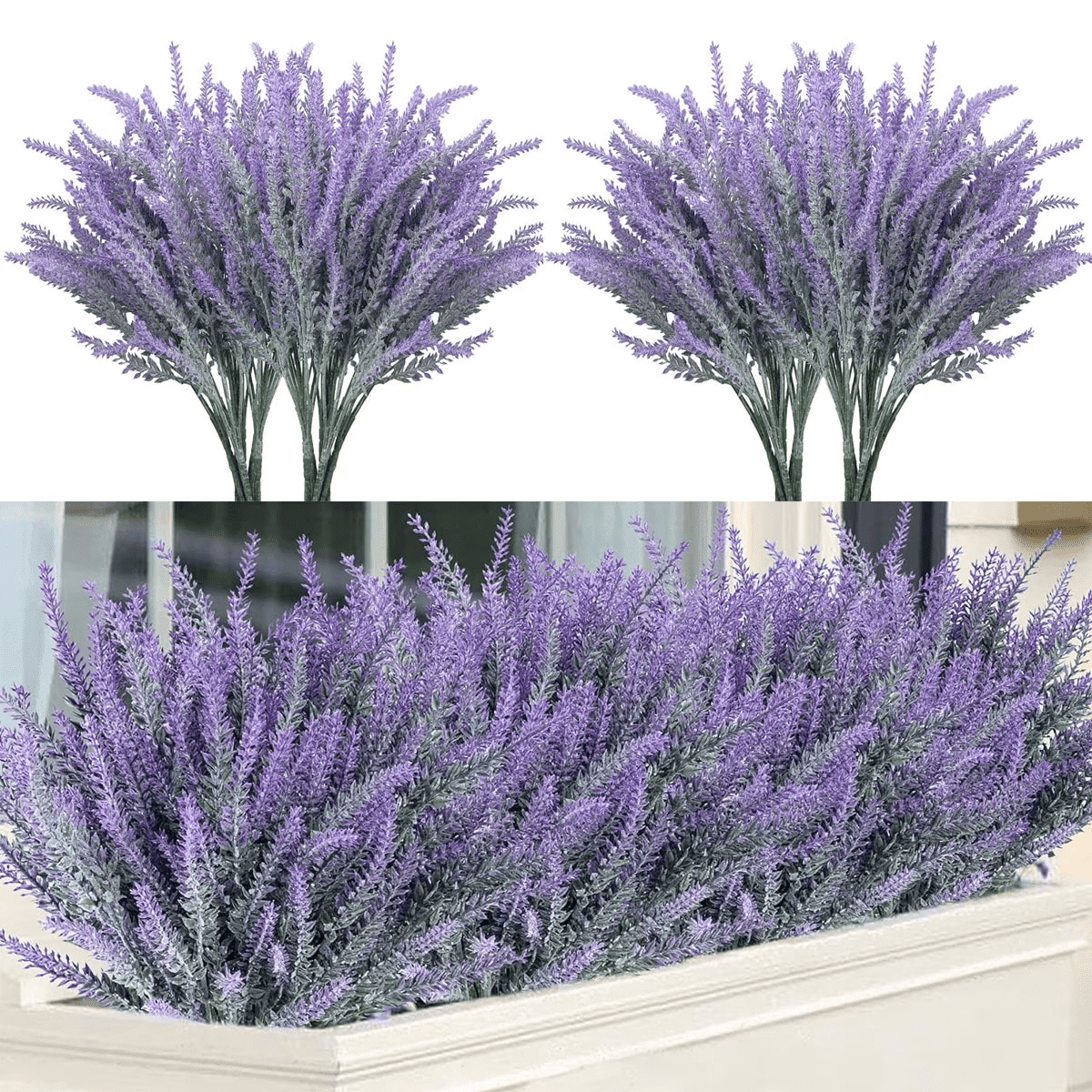 simeccom 24 Bundles Artificial Lavender Fake Flowers Faux Plastic Plants for Home Wedding Kitchen Garden Patio Window Box Indoor Outdoor Decor , Purple