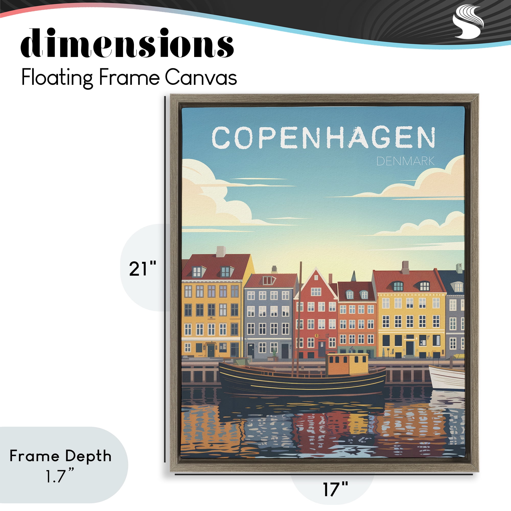 Stupell Industries Copenhagen Cityscape with River Brown Framed Floater Canvas Wall Art, design by Andreas Magnusson